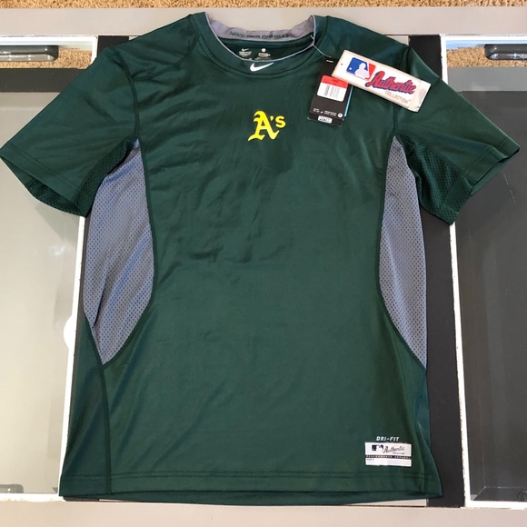 RARE 2009 NIKE DRI-FIT PRO COMBAT OAKLAND ATHLETICS A'S PERFORMANCE FITTED SHIRT - Picture 1 of 7